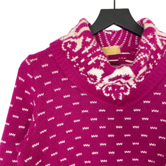 Vintage Chunky Knit Sweater Hampton Knitting Mills Olympic Pink Fair Isle Medium - Picture 3 of 7